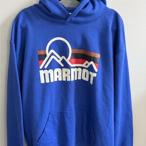 NWOT! 🔥Marmot Mountain Works Hoodie Pullover Blue Size XXL Soft Graphic Logo